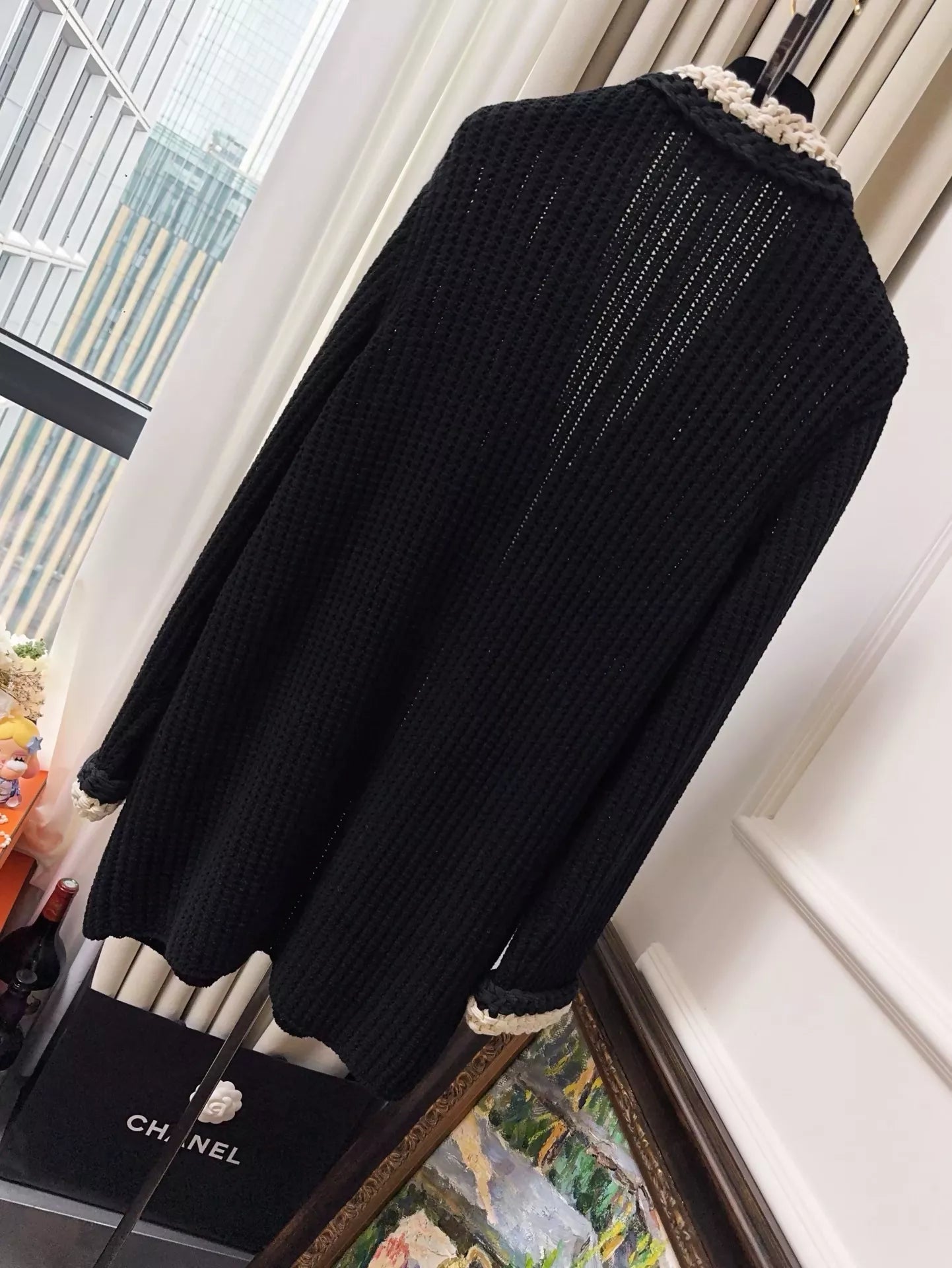 Chanel 22C black knitted long cardigan