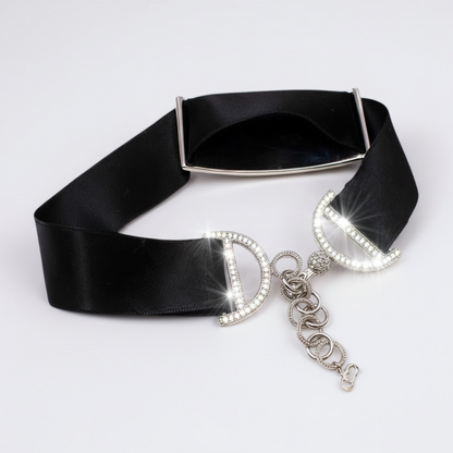 Rare Dior John Galliano Crystal Silver Metal Silk Trotter Choker Necklace