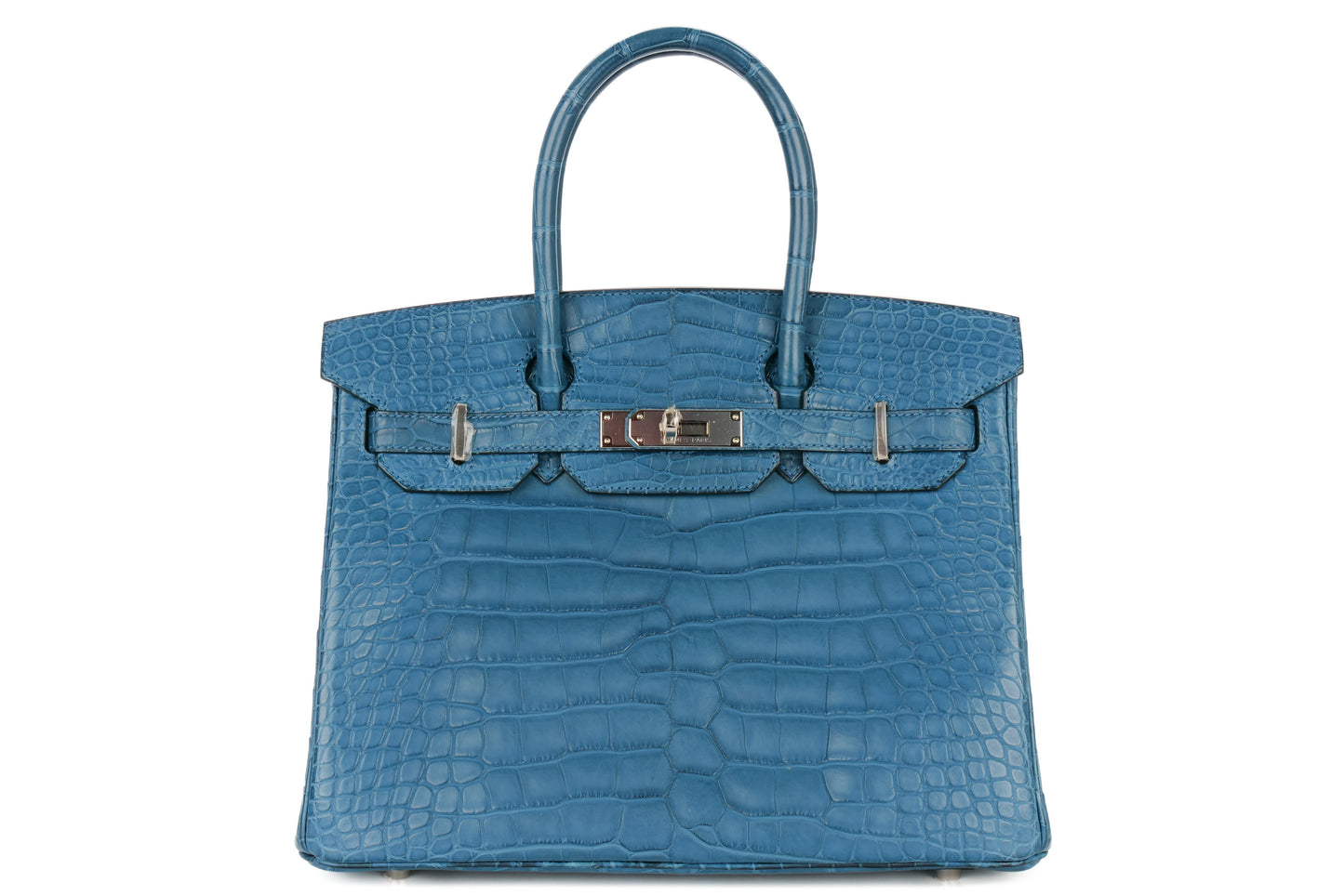 Rare Hermes Birkin 30 Bleu Cobalt Matte alligator leather palladium hardware