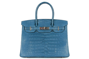 Rare Hermes Birkin 30 Bleu Cobalt Matte alligator leather palladium hardware