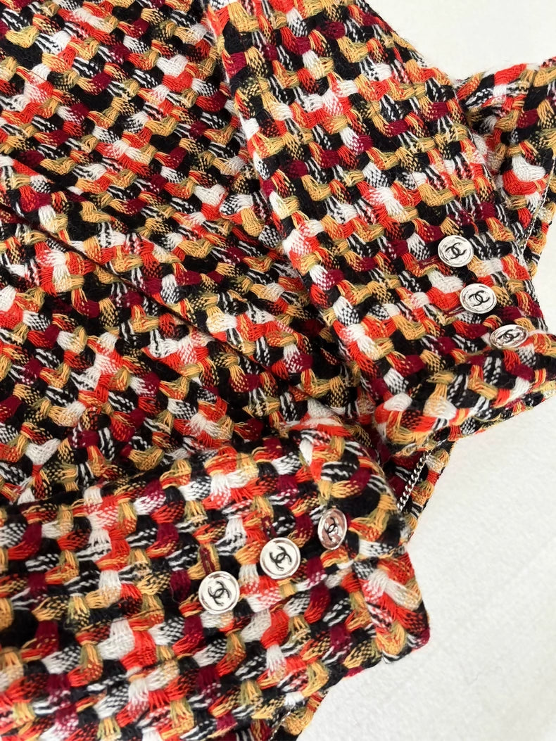Chanel 23A orange red tweed jacket