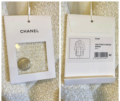 NWT Chanel 22S Runway Ecru Tweed Iridescent Boucle Coat Dress Jacket FR 42