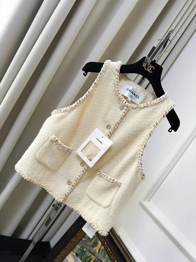 Chanel 26C Ice Cream Vanilla Yellow Tweed Sleeveless Vest