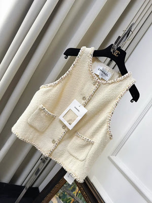 Chanel 26C Ice Cream Vanilla Yellow Tweed Sleeveless Vest