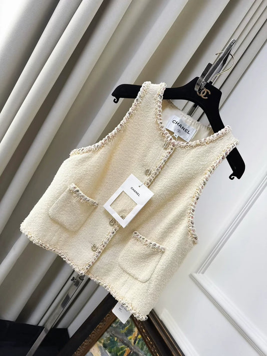 Chanel 26C Ice Cream Vanilla Yellow Tweed Sleeveless Vest
