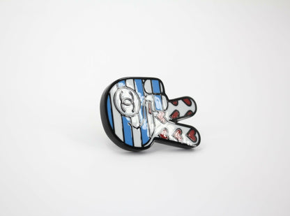 Chanel 16K Resin F "Victory Sign" Brooch in Blue White and Red