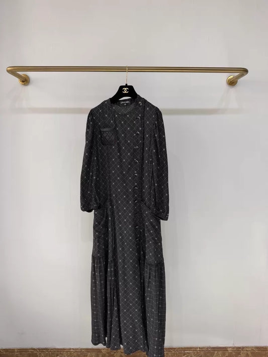 Chanel 24K double C print leather pocket evening dress