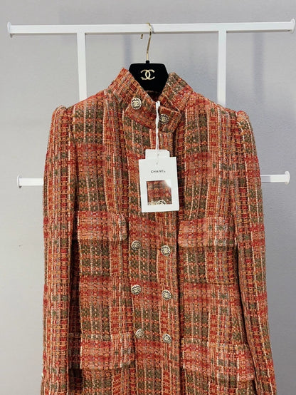 Chanel orange tweed long coat