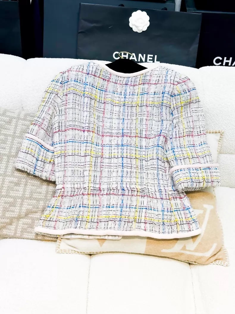 Chanel 17S Colourful Pink Striped tweed Jacket