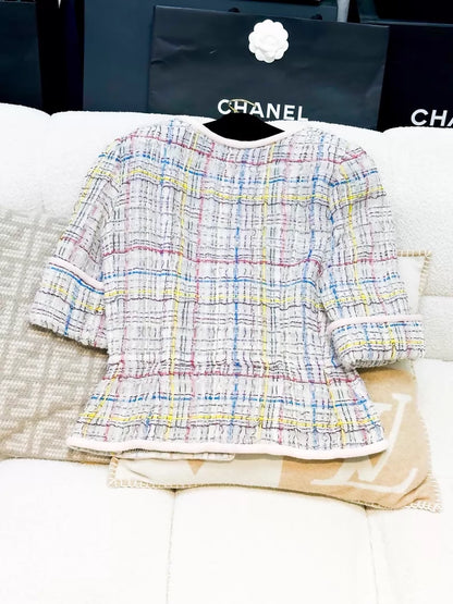 Chanel 17S Colourful Pink Striped tweed Jacket