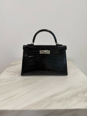 Hermès Kelly 20 Black Shiny Alligator PHW K