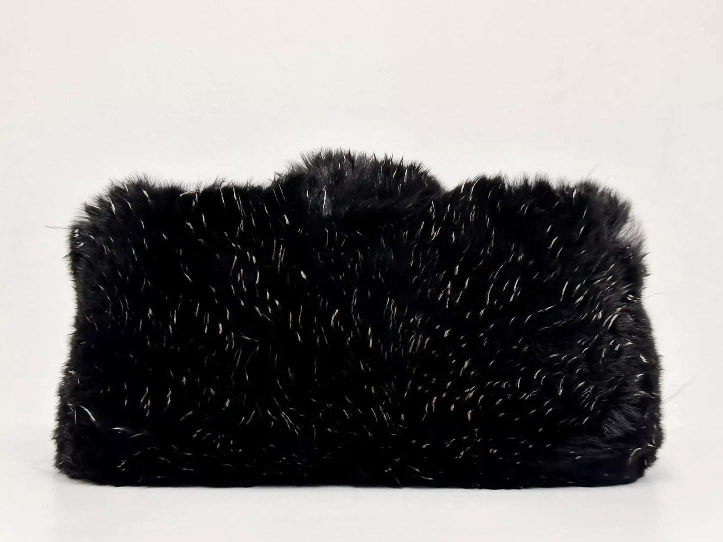 Chanel Black Rabbit Fur Chain Clutch with Gold CC Logo