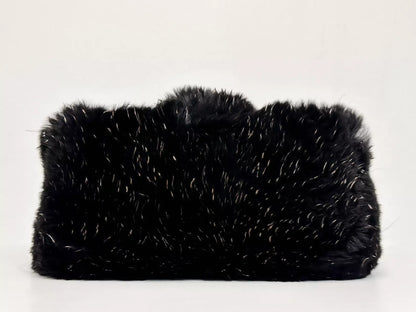 Chanel Black Rabbit Fur Chain Clutch with Gold CC Logo