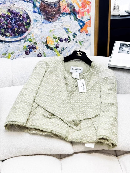 Chanel 2011  green polka dot tweed cardiganand skirt