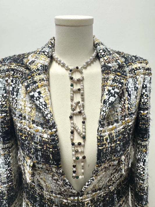 Chanel 19K Glass Letter Pearl Necklace