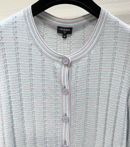 Chanel 25B Blue Feather Cuff Cashmere Knit Cardigan
