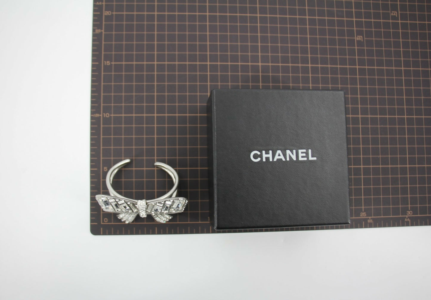 Chanel Vintage 08P Rhinestone Spring Silver Bow Brooch