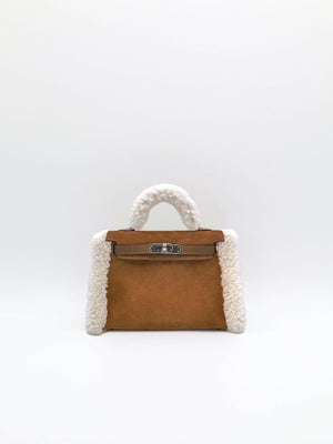 Hermès Kelly 20 Teddy Plush Chamois / Ecru / Alezan Grizzly / Mouton Merinos / Swift Leather Palladium Hardware