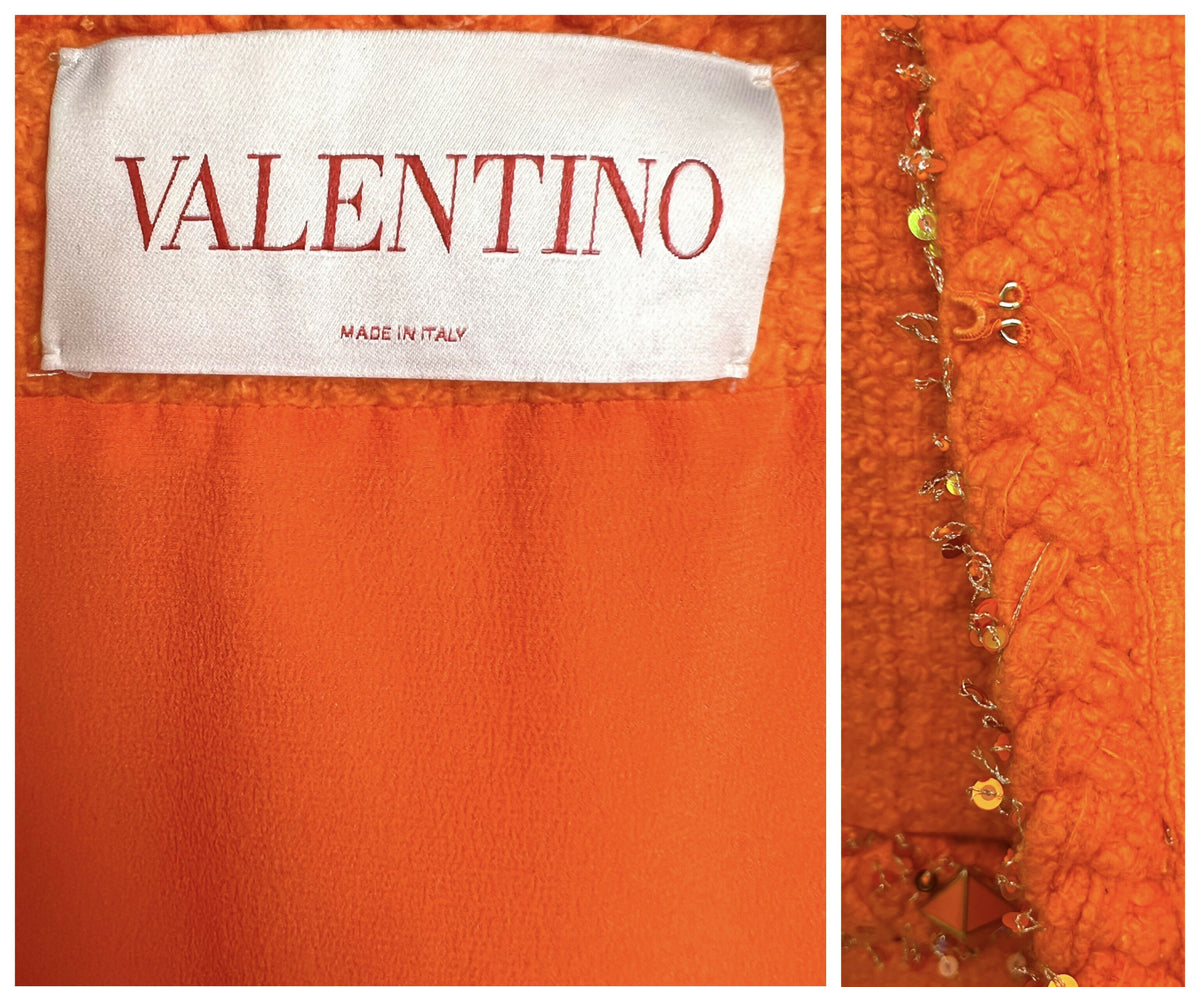 Valentino Orange Tweed Sequin Ostrich Feathers Jacket