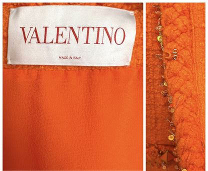 Valentino Orange Tweed Sequin Ostrich Feathers Jacket