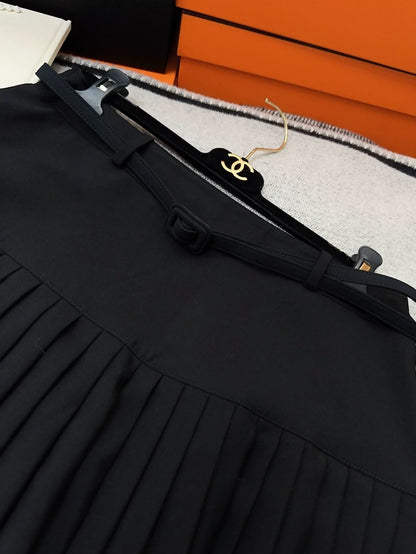 Dior black wool pleated long skirt