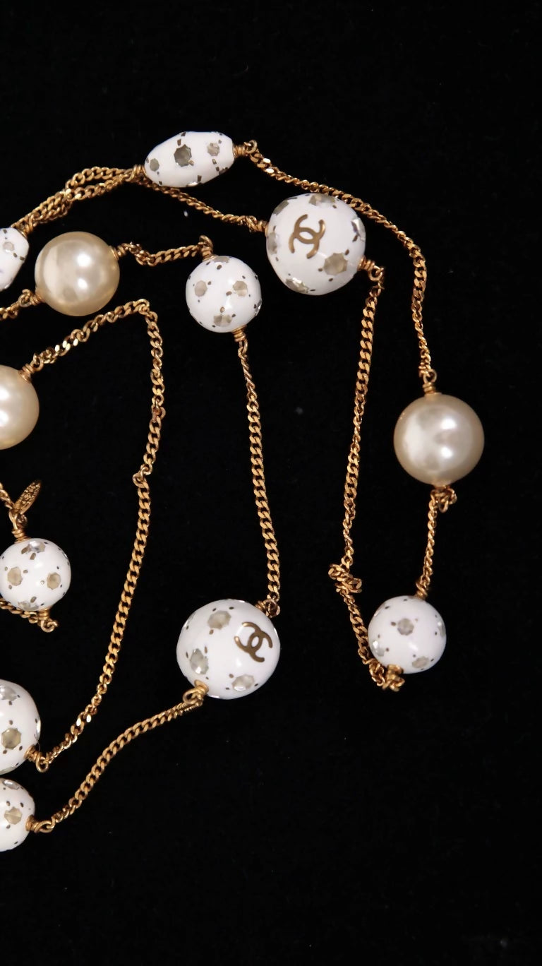 Chanel 1998 White Rhinestone Soccer Ball Necklace Chain