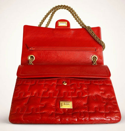 Chanel 226 Medium Puzzle 2.55 Reissue Red Patent Leather Classic Flap Bag GHW