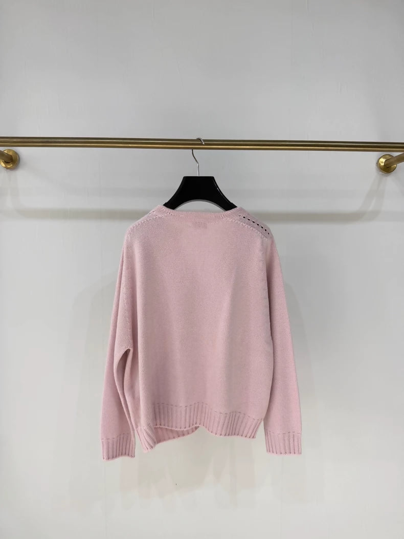 Celine pink cashmere chain Arc de Triomphe knit sweater
