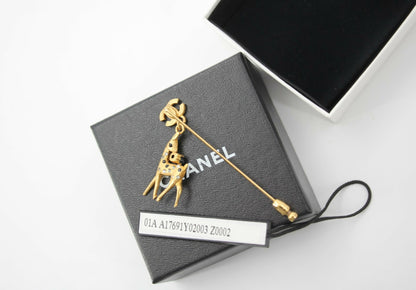 Chanel Vintage 01A Rhinestone Gold Plated Deer Brooch