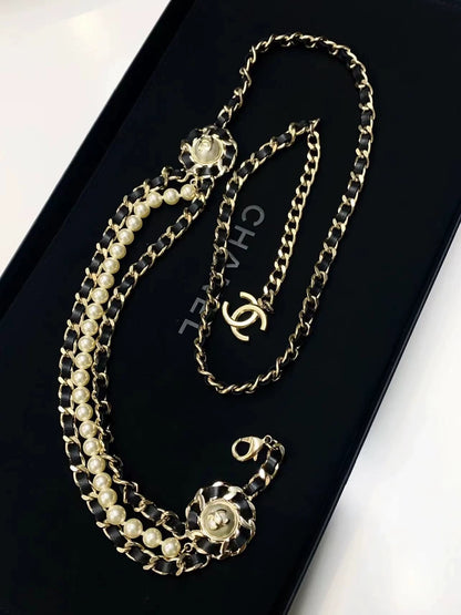 Chanel 18K multi-layer pearl leather chain belt