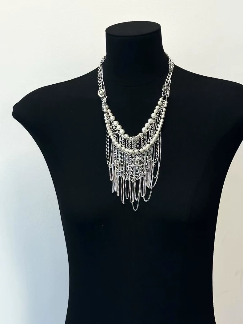 Chanel multi-tiered waterfall pearl chain necklace