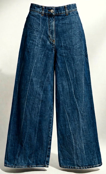 Chanel 19P Sand By The Sea Wide Leg Blue Jeans FR 36