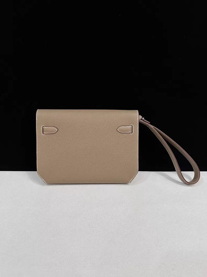 Hermes Kelly Depeches 25 etoupe leather palladium hardware