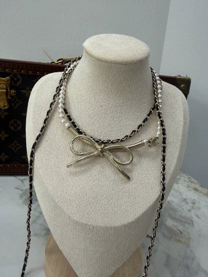 Chanel 22S Double Bow Leather Choker Necklace