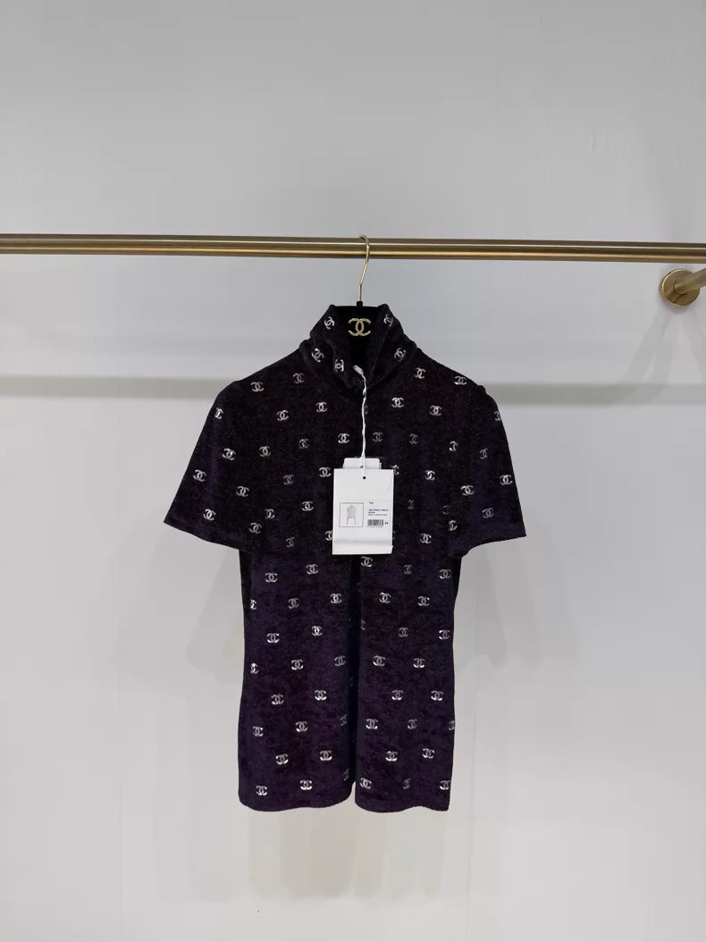 Chanel 20N velvet purple turtleneck top