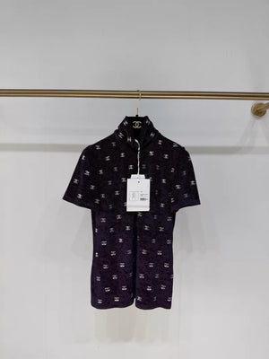 Chanel 20N velvet purple turtleneck top