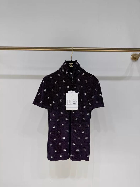 Chanel 20N velvet purple turtleneck top