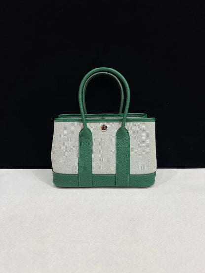 Hermes Mini Garden Collection, emerald green leather & canvas with palladium hardware