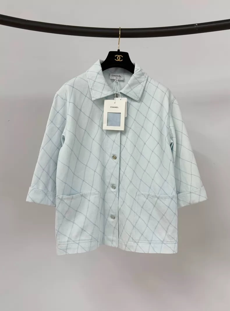 Chanel Coco blue quilted shirt jacket