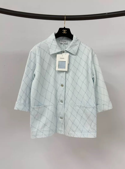 Chanel Coco blue quilted shirt jacket