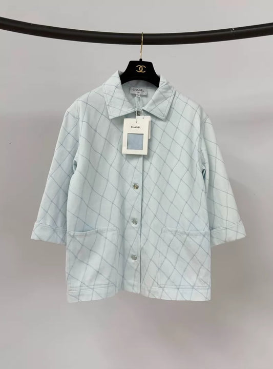 Chanel Coco blue quilted shirt jacket