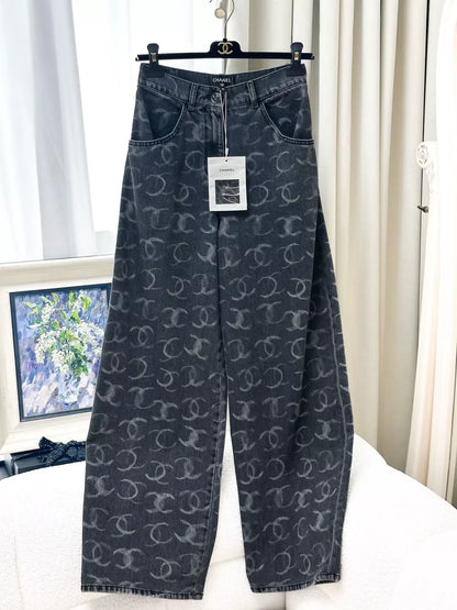 Chanel 23B Black boyfriend Wide Leg Jeans