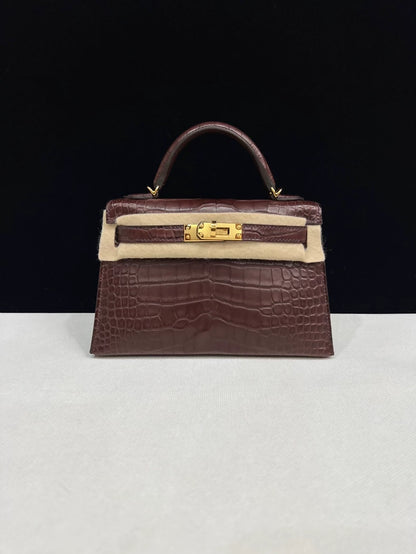 Hermes Mini Kelly 20 Havana Matte Alligator Gold Hardware