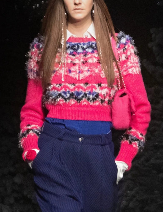 Chanel 21k pink glitter knit sweater