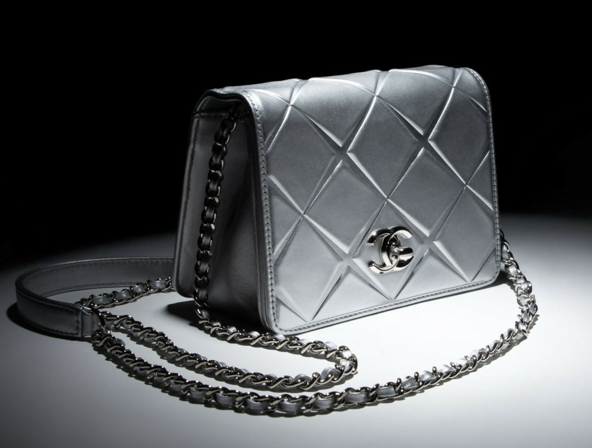 Chanel Airlines 16P Mini Propellor Metallic Calfskin Silver Flap Bag