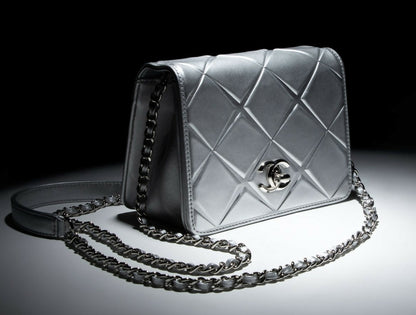 Chanel Airlines 16P Mini Propellor Metallic Calfskin Silver Flap Bag