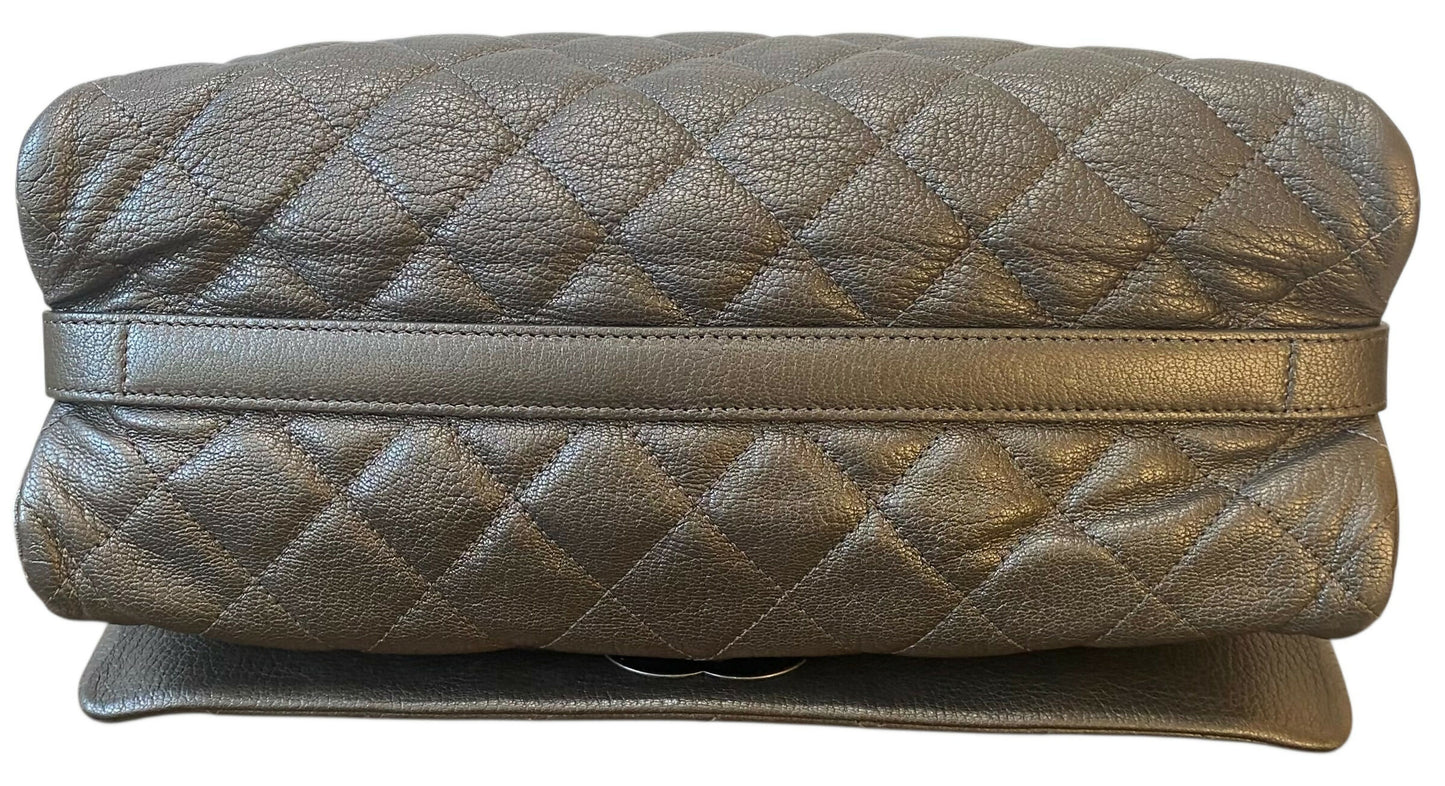 Chanel City Rock Large Dark Grey Metallic Quilted Goatskin Flap Bag