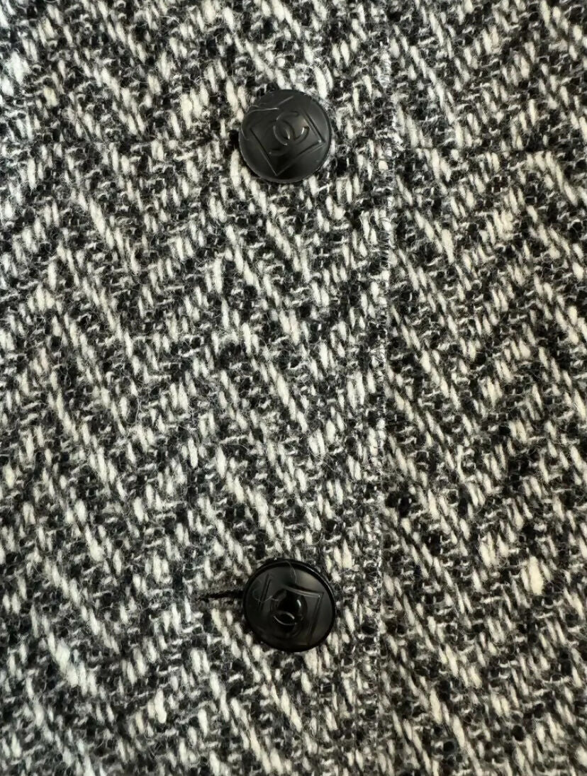 Chanel 08A Grey Herringbone Wool Utility Coat Jacket FR 38