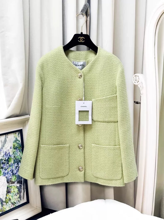 Chanel 20k green tweed jacket skirt set