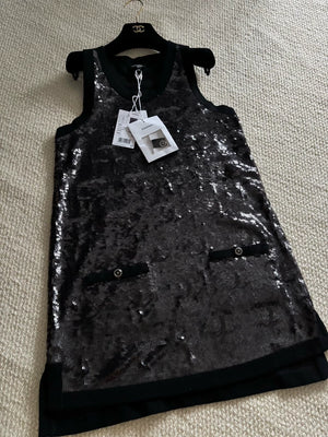 Chanel 22S Black All-over Logo Sequin Dress